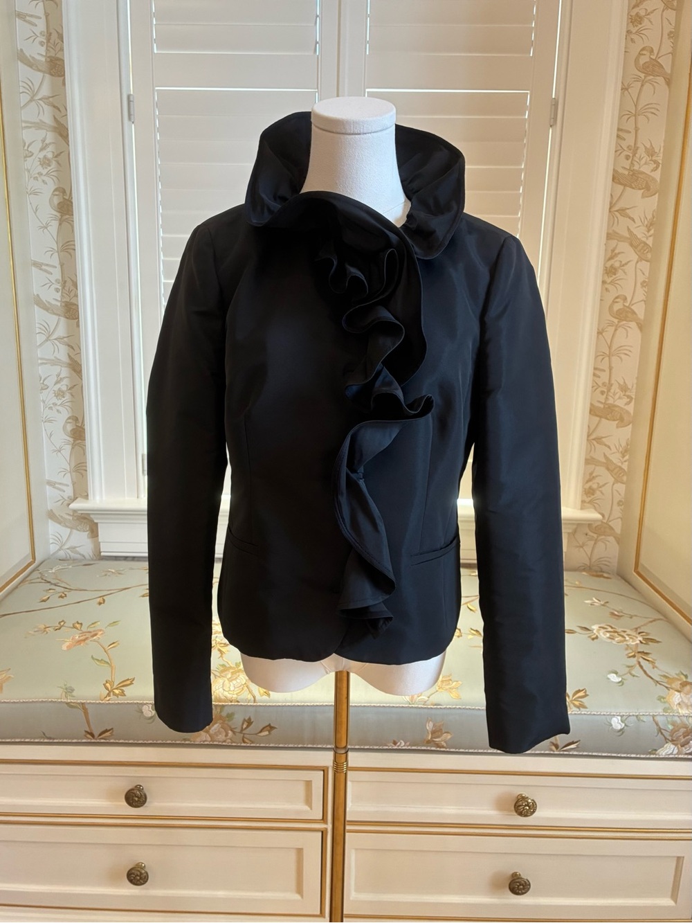 NWOT RED Valentino Black Ruffle-Front Tailored Jacket